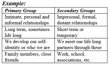 groups secondary primary characteristics
